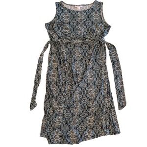 Motherhood Maternity Blue Midi Sleeveless Dress Stretch Bohemian Geometric Sz L